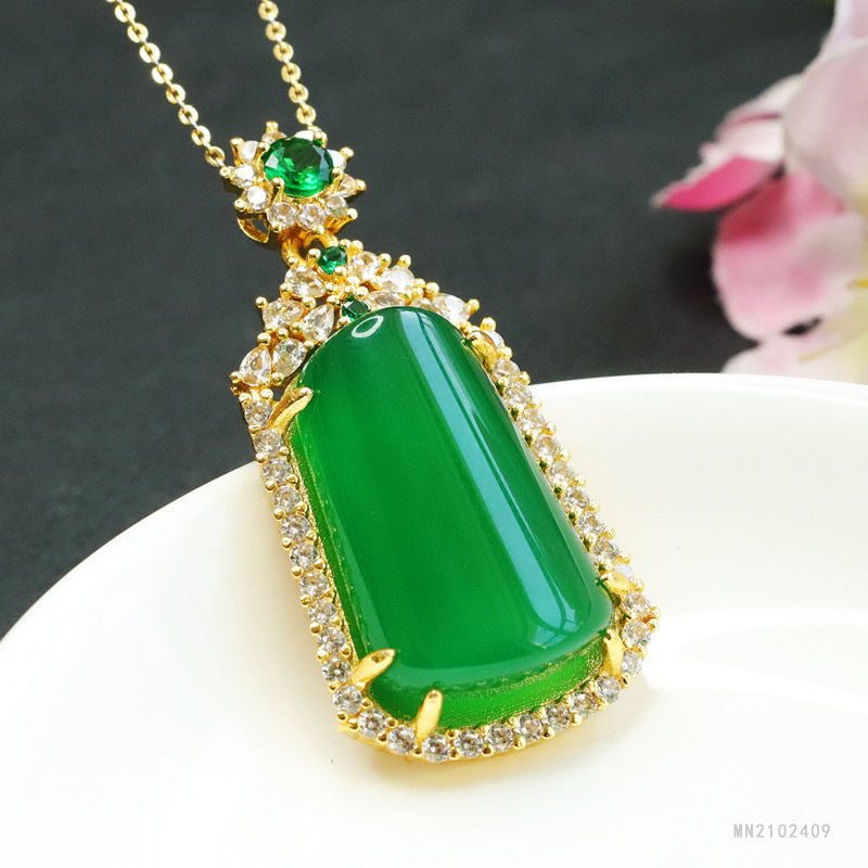 Green Chalcedony Trapezoid Peace Plaque Pendant — No Chain