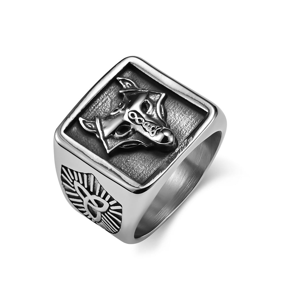 Vintage Nordic Viking Wolf Head Ring for Men - Timeless Knot