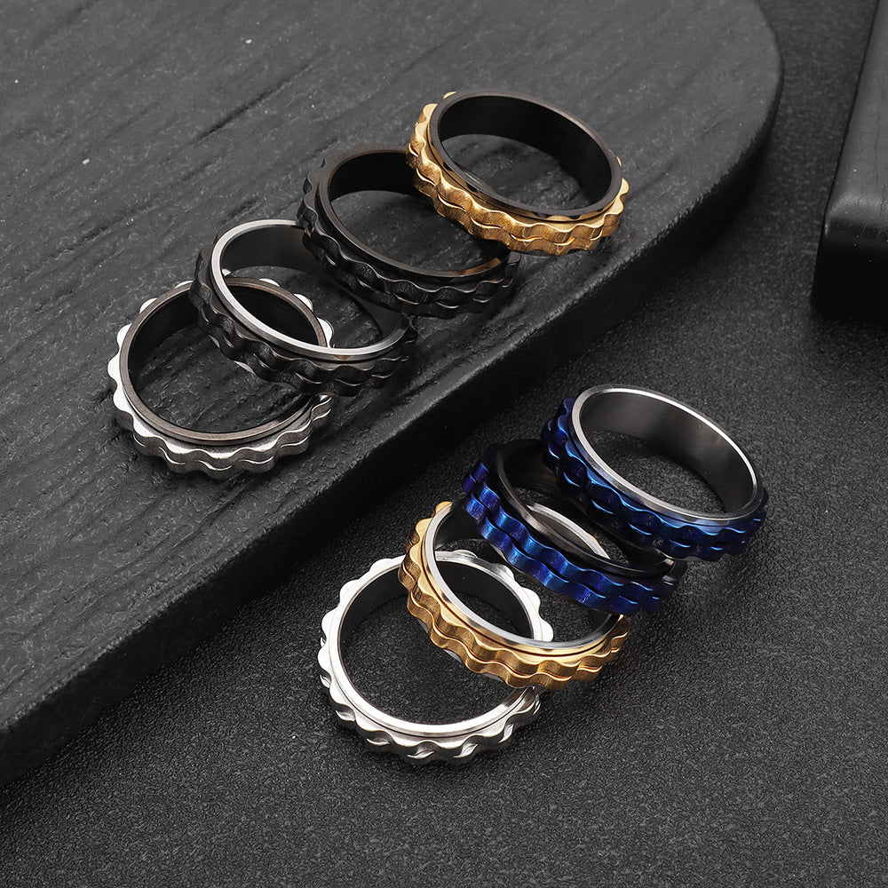 Planderful 6mm Titanium Steel Gear Ring Rotating Pressure Relief For Unisex Hands Everyday Genie