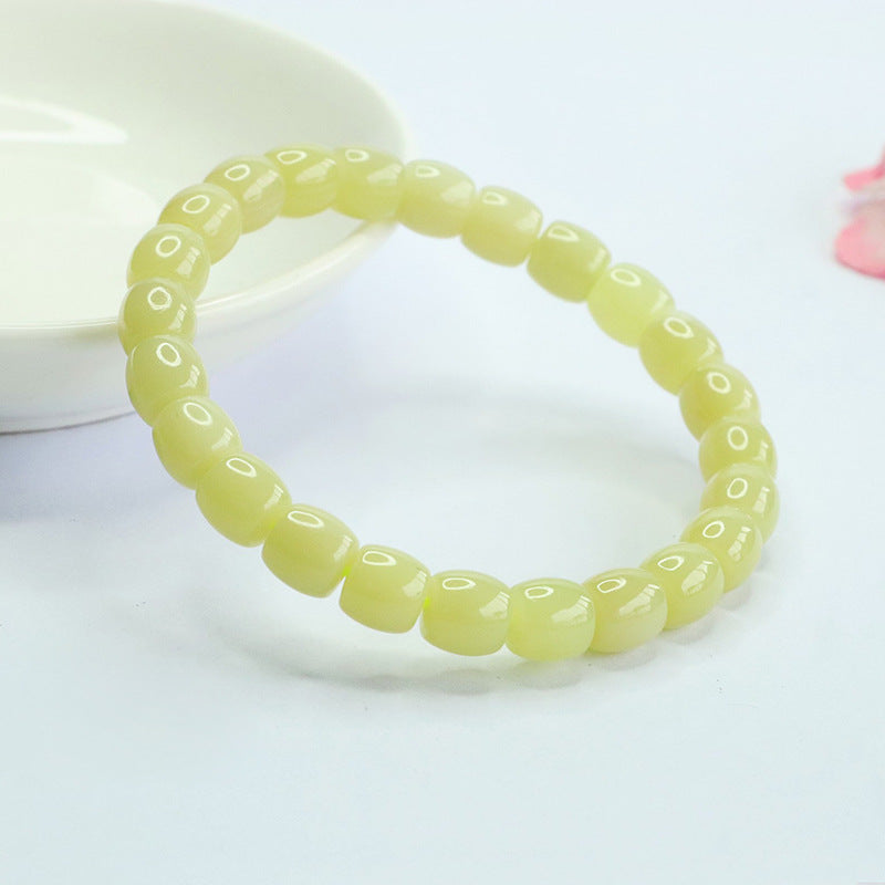 Yellow-Green Hetian Jade Straight-Cut Bracelet