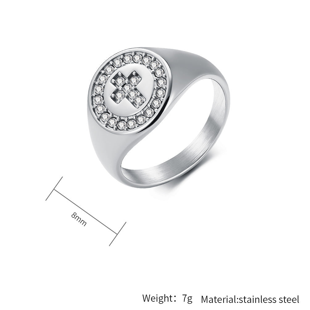 Zircon Cross Ring Titanium Gold Plated Unisex Planderful