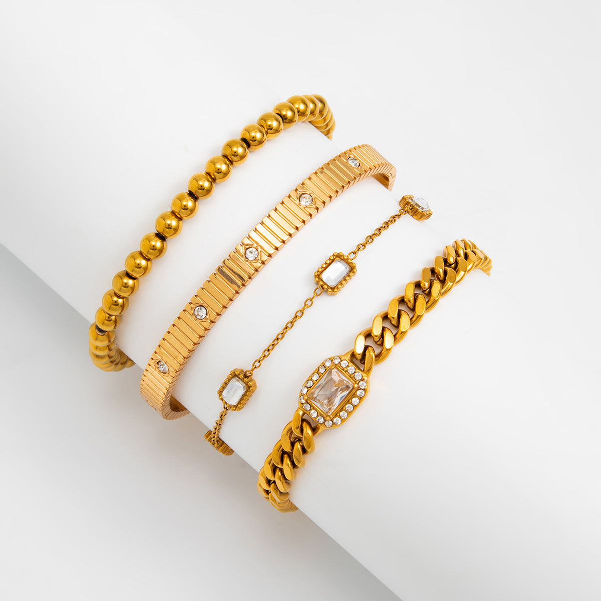 Stainless Steel Vertical Pattern Inlaid Zircon Bracelet Slightly Inlaid Zircon Square Gemstone