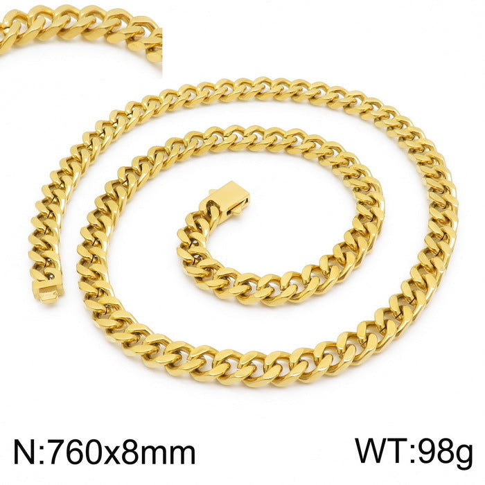 Stainless Steel Cuban Chain Bracelet, Rock Street Men's Vacuum Plated Four-Sided Grinding Square Necklace