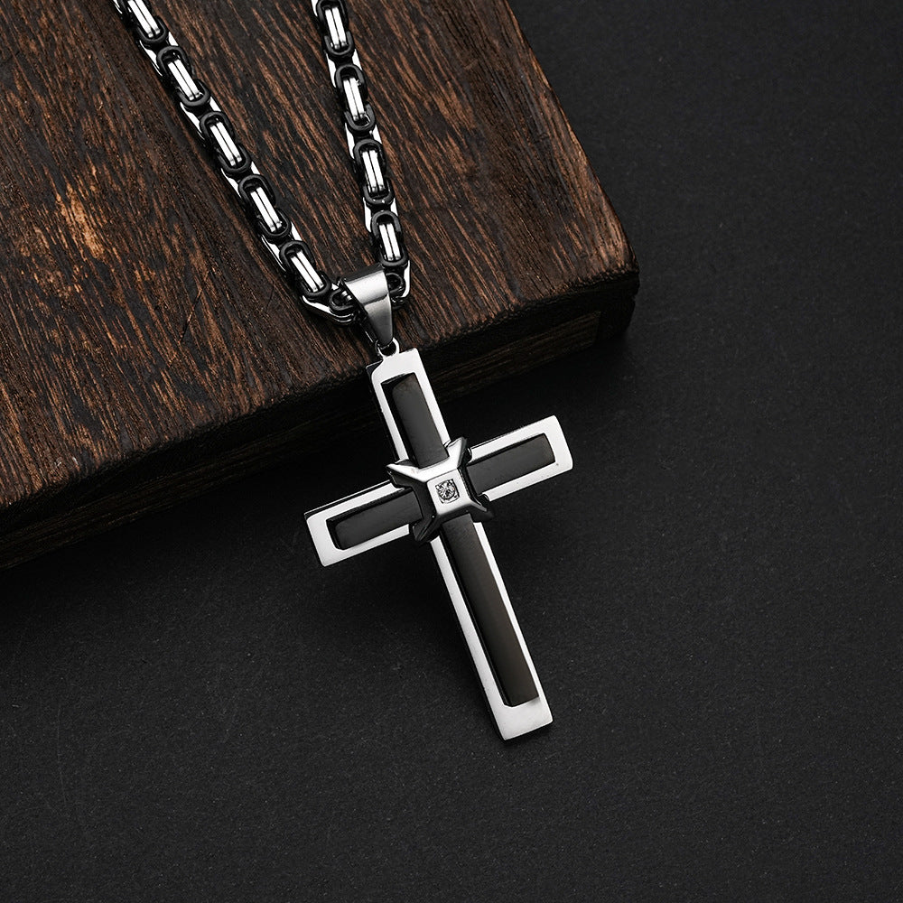 Mens 3D Cross Necklace Stainless Steel Zircon Inlay European American Fashion Retro Style By Planderful Everyday Genie
