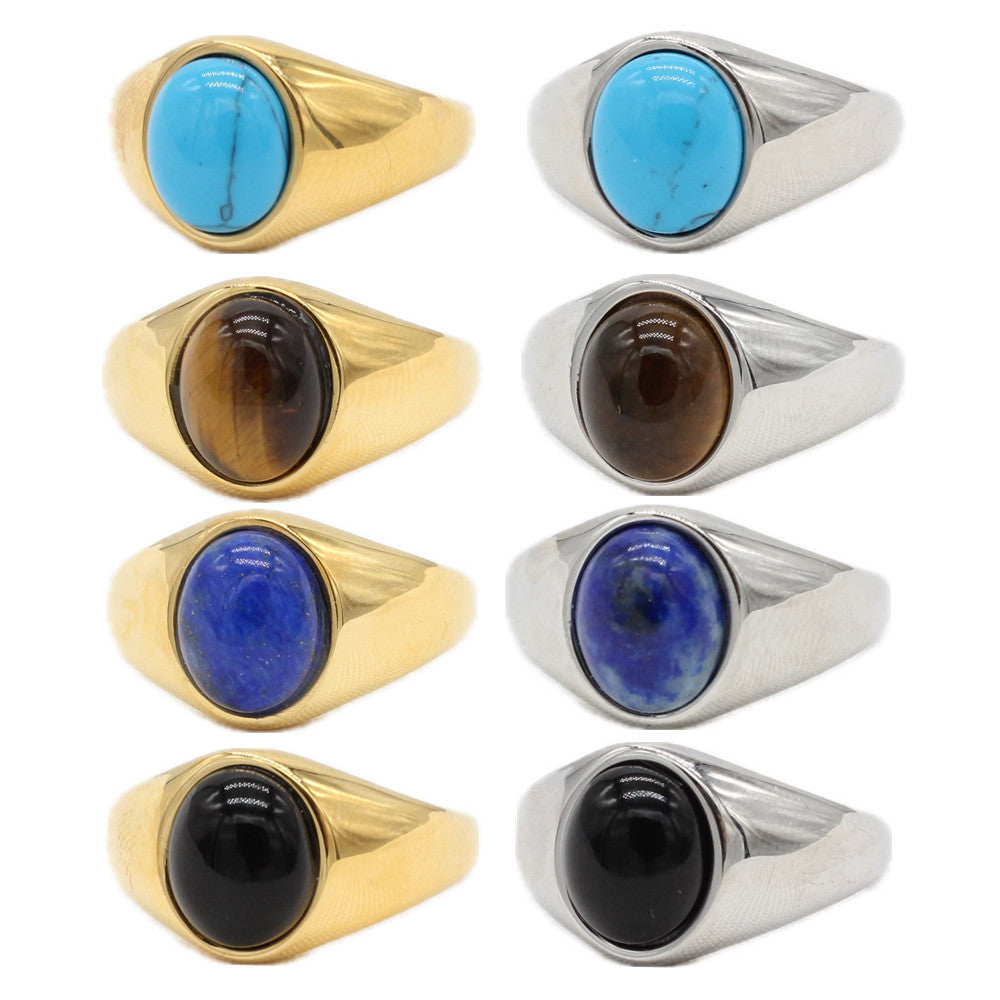 Planderful Everyday Genie Oval Stone Stainless Steel Ring For Men And Women Unisex Protection