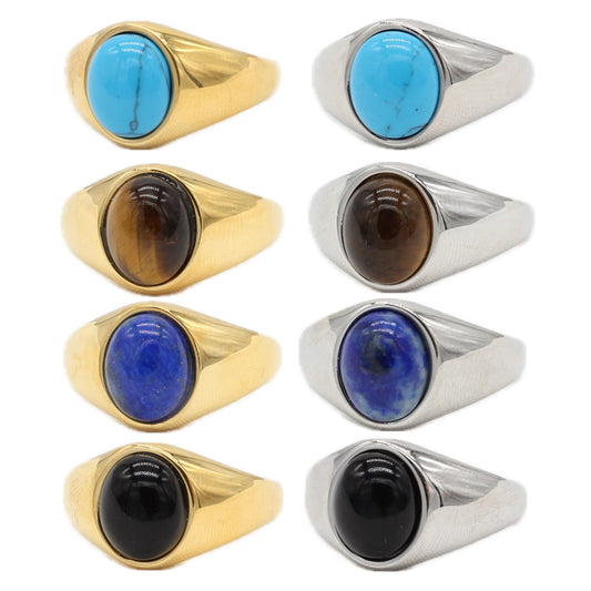 Planderful Everyday Genie Oval Stone Stainless Steel Ring For Men And Women Unisex Protection