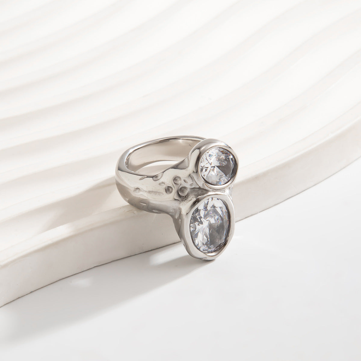 Planderful Stainless Steel Ring With Lava Texture And Zircon Inlays For Women Statement Jewelry