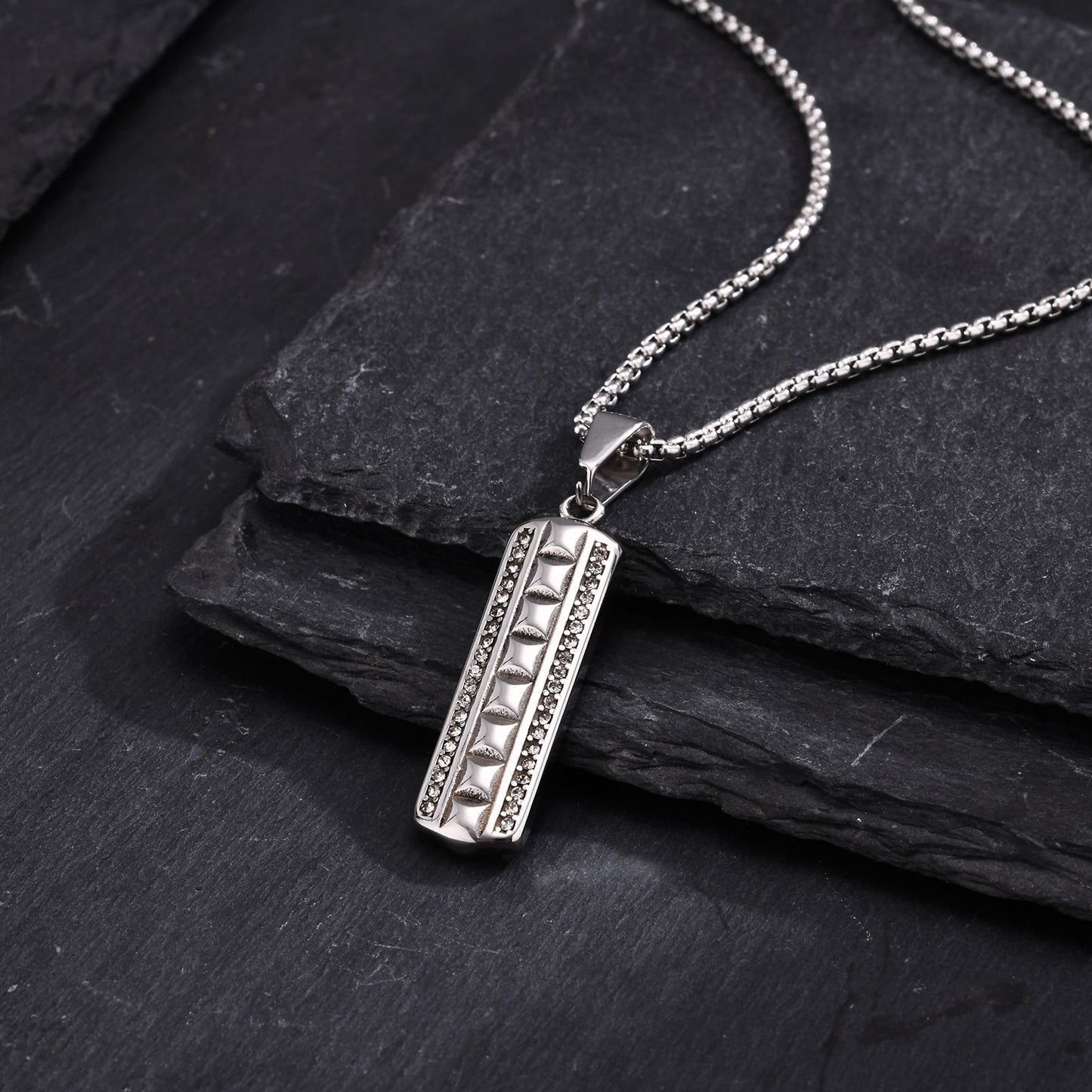 Men's Geometric Stainless Steel Zircon Pendant Necklace Jewelry