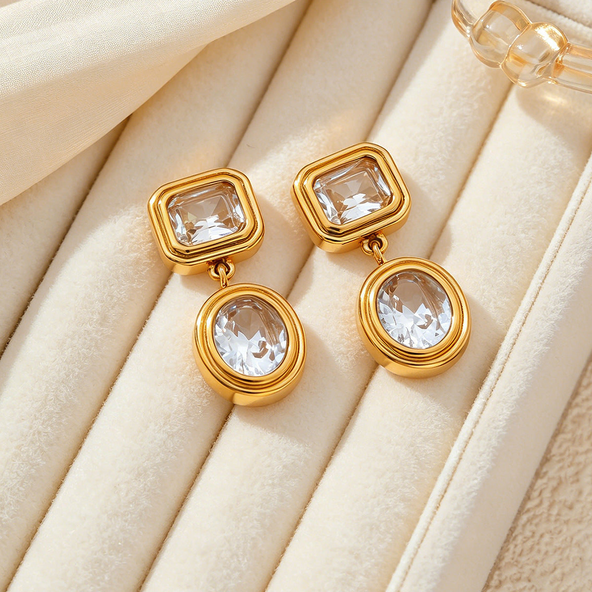 Planderful Vienna Verve European American Style Double Layer Zircon Inlaid Stainless Steel Stud Earrings For Women