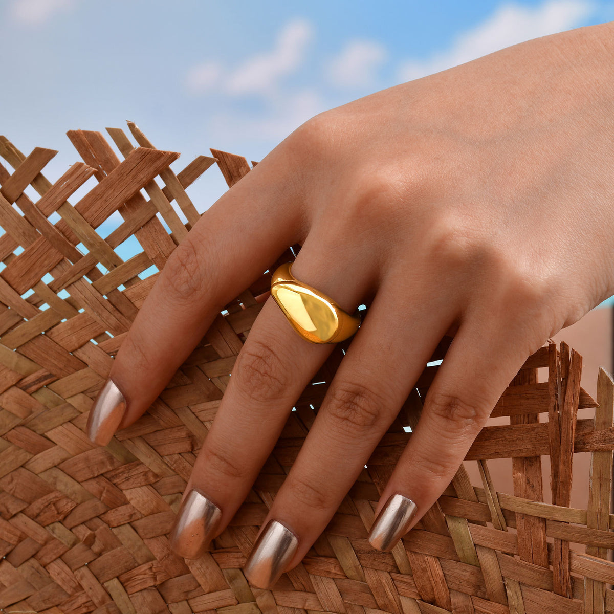 Stainless Steel Gold-Plated Water Drop Ring Women's