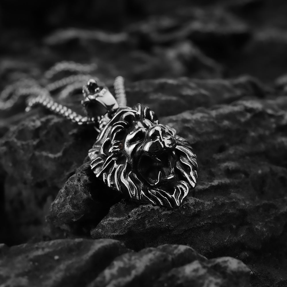 Hip-Hop European And American Lion Pendant Stainless Steel Necklace