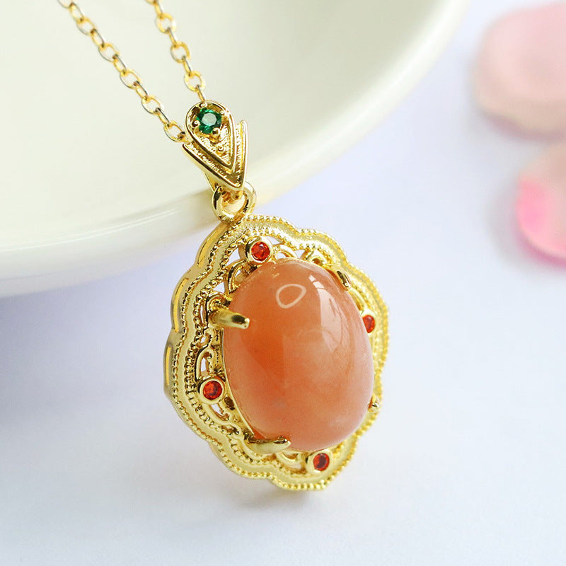 Orange Moonstone Vintage Teardrop Pendant — No Chain