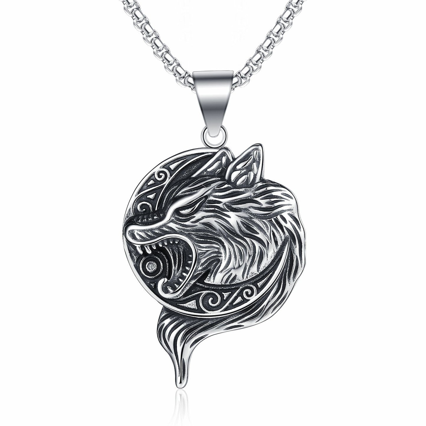 Stainless Steel Necklace - Vintage Viking Wolf Pendant