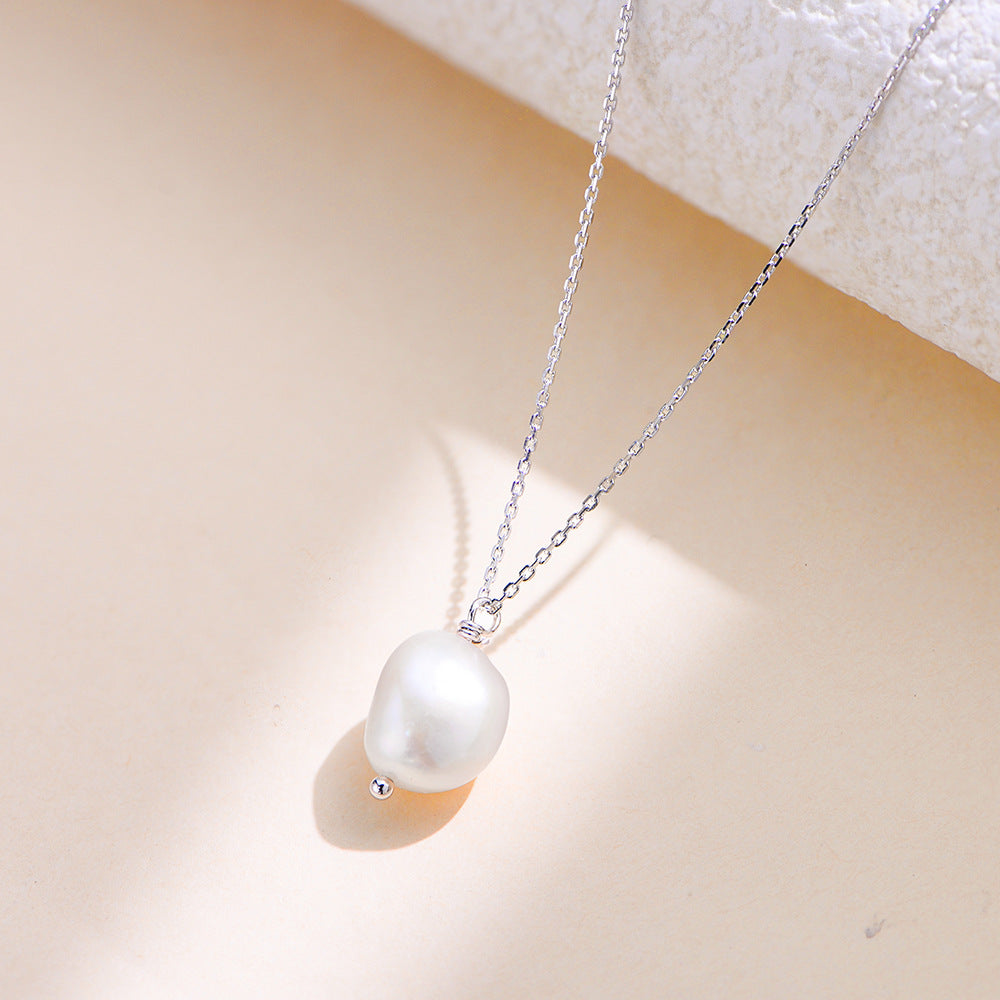 Planderful S925 Sterling Silver Pearl Necklace Natural Baroque Freshwater Pearls For Women Luxurious Collarbone Chain