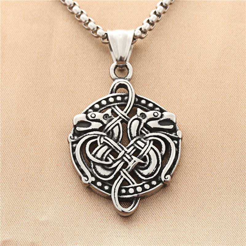 Personalized Retro Titanium Steel Double Horse Pendant Necklace for Men - Trendy Punk Animal Design