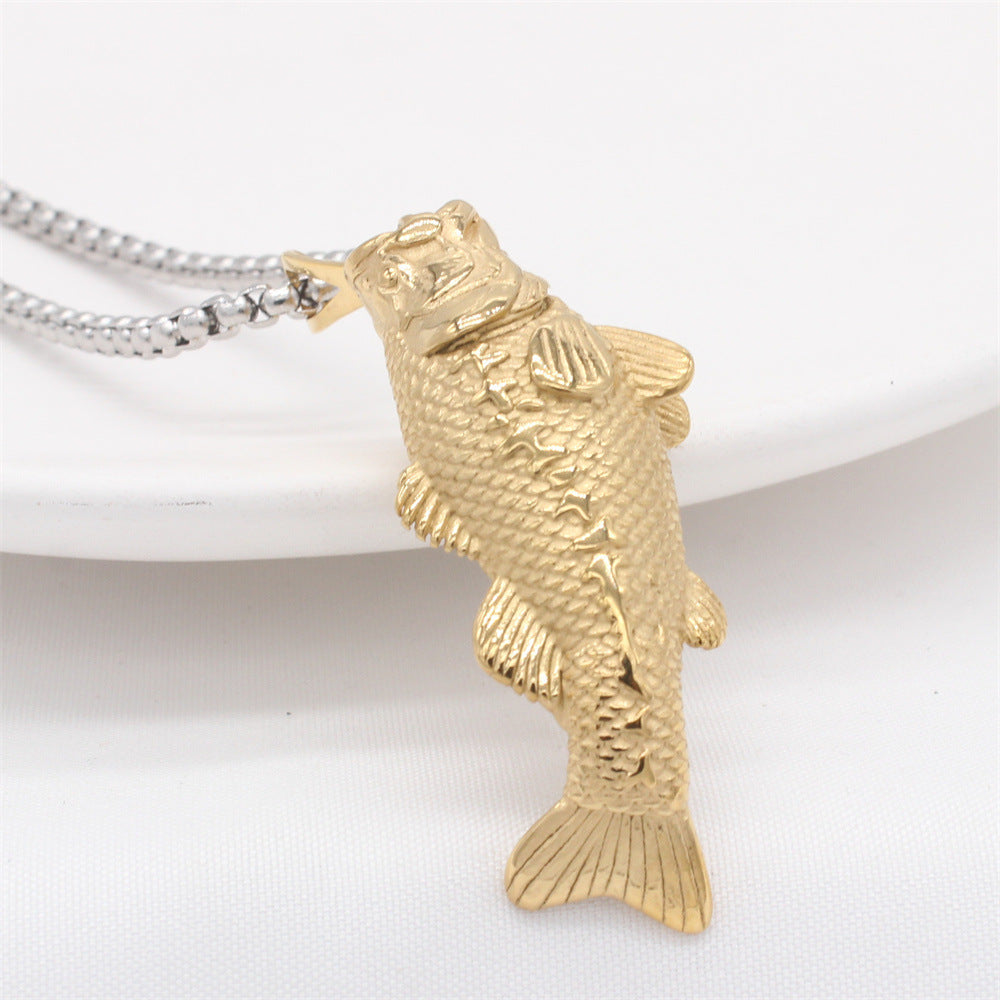 Planderful Everyday Genie – European and American Retro Goldfish Titanium Steel Pendant for Men