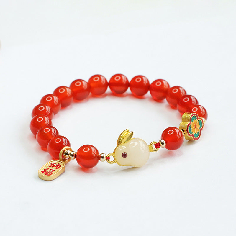 Fortune's Favor Agate and Jade Rabbit Bracelet