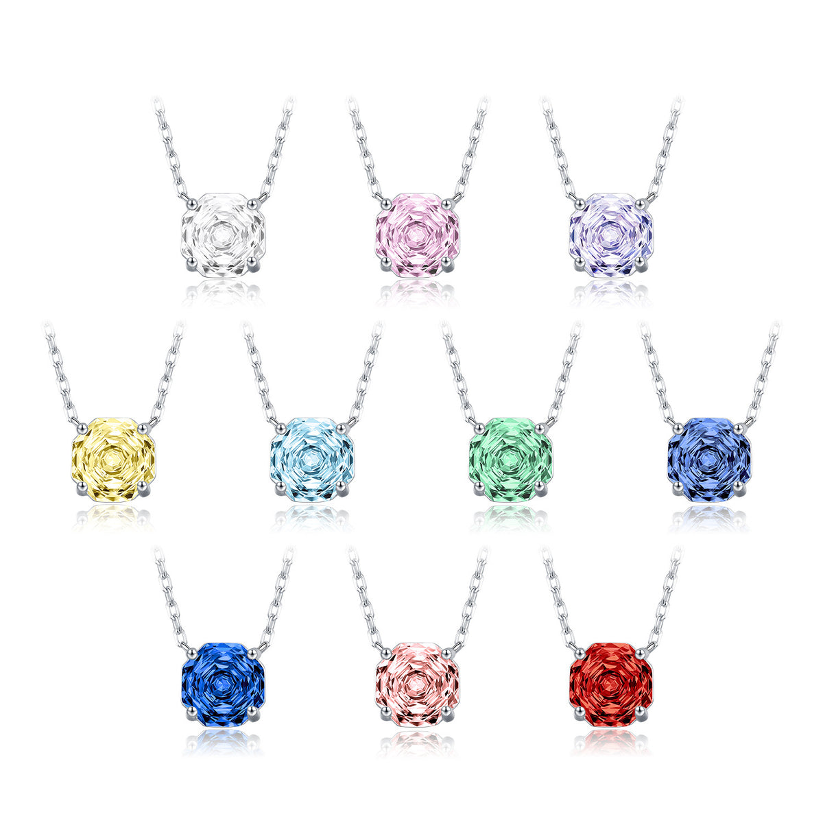 925 Sterling Silver Multicolor Octagonal Rose-Cut Zircon Necklace