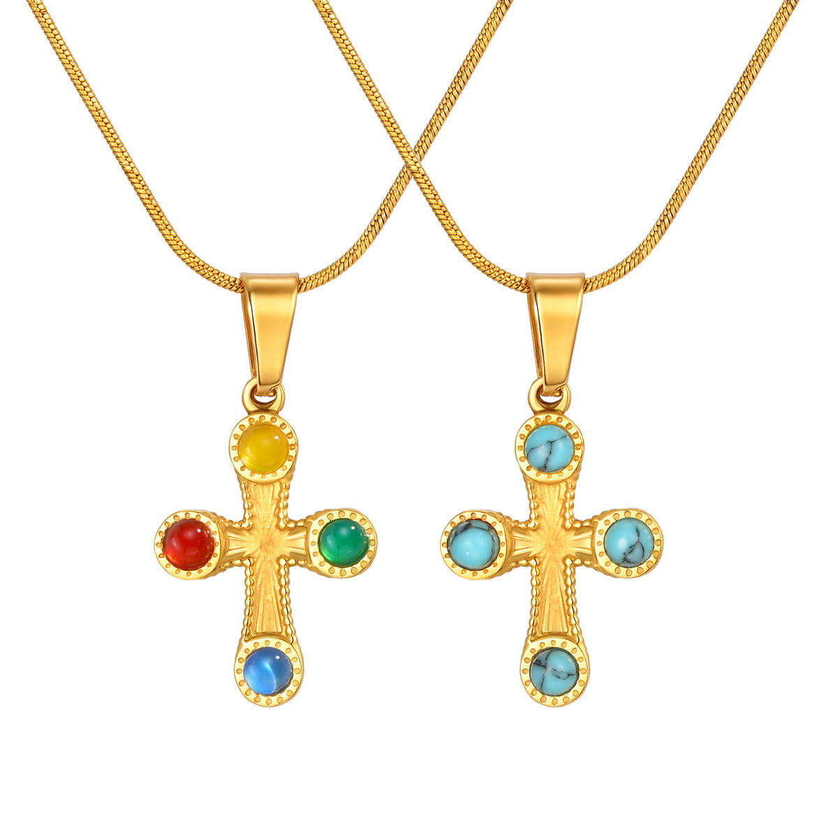 Gemstone Cross Pendant Necklace — Two Designs