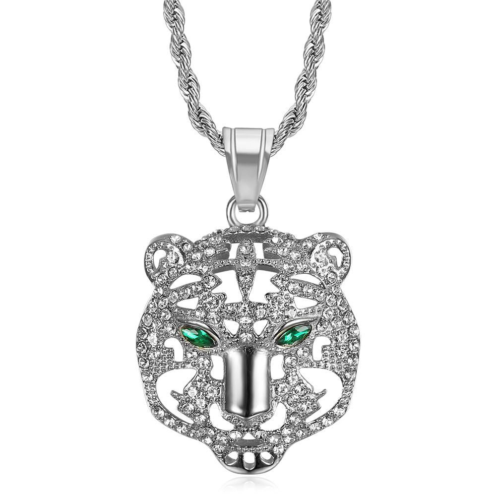 Planderful Premium Hip Hop Necklace Titanium Gold Plated Zircon Tiger Head Pendant For Hip Hop Fans