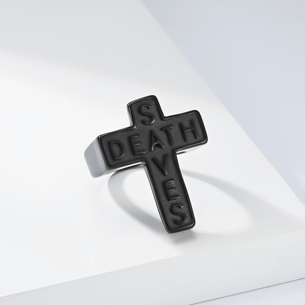 Death Saves Cross Stainless Steel Ring Punk Rock