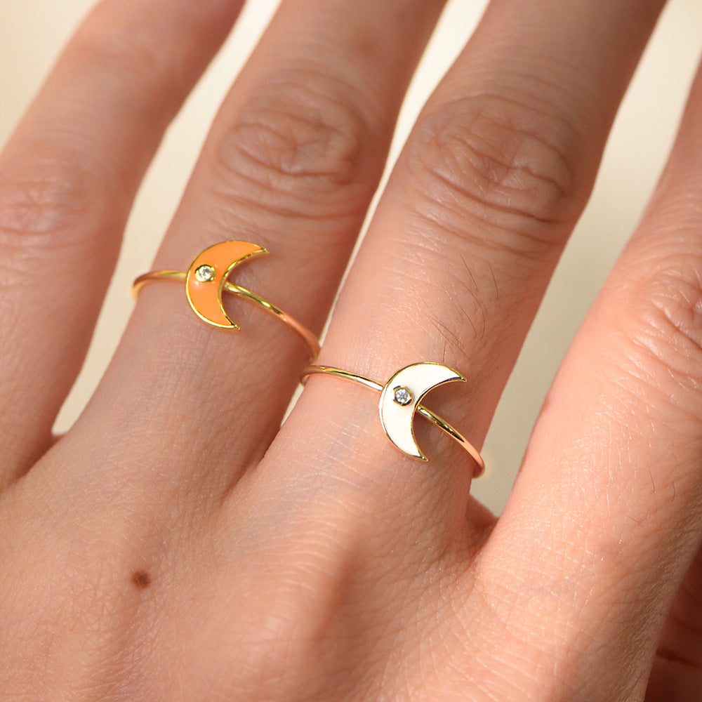 Planderful S925 Sterling Silver Epoxy Moon Ring For Women Minimal Style Everyday Jewelry