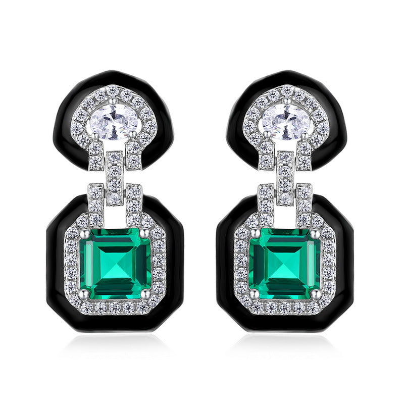 Planderful Jewelry Lab Grown Emerald Stud Earrings in Sterling Silver For Women Everyday