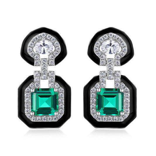 Planderful Jewelry Lab Grown Emerald Stud Earrings in Sterling Silver For Women Everyday