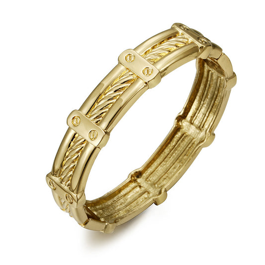 Vintage European Charm Wide Cuff Bangle - Bold Gold-plated Statement Bracelet with Zinc Alloy Craftsmanship