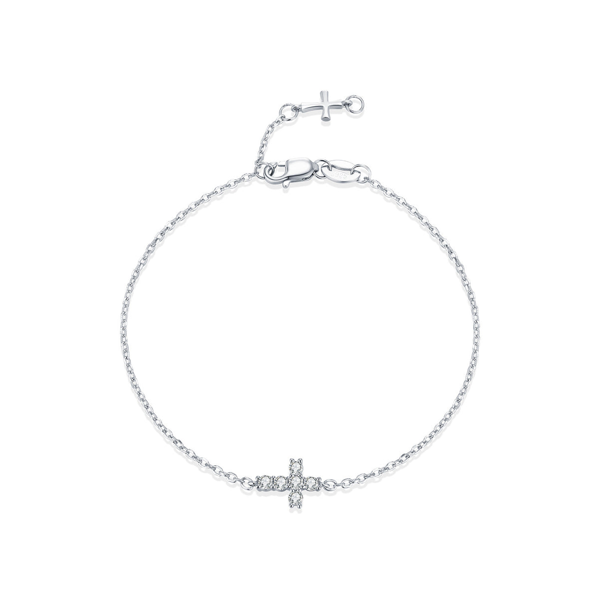 925 Sterling Silver Double Cross Moissanite Bracelet
