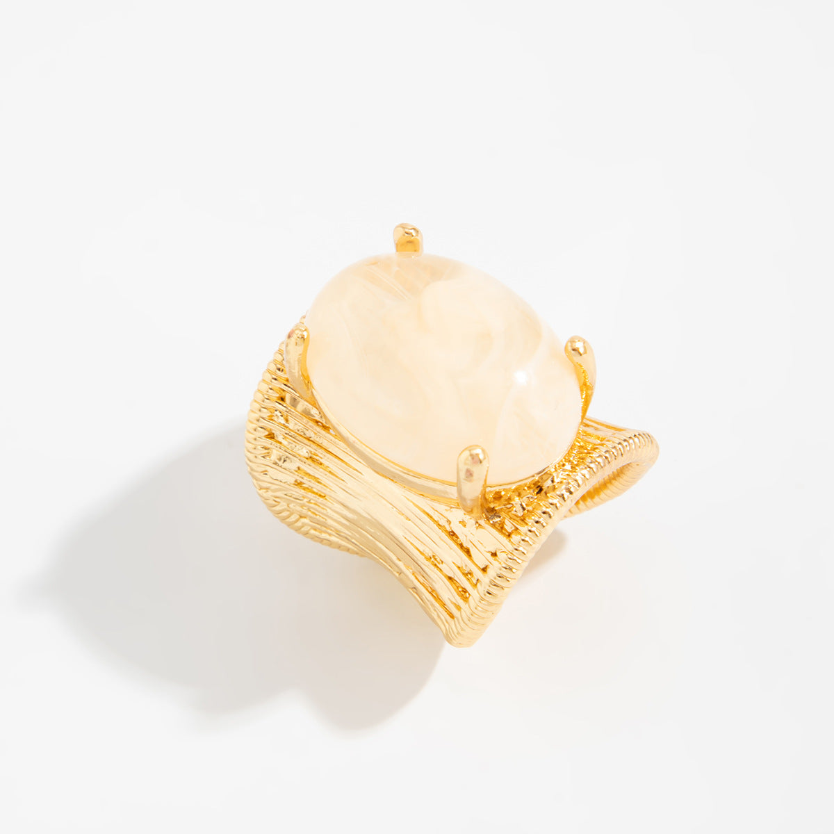 Planderful Geometric Open Ring For Women Brushed Metal Statement Vienna Verve Maillard Stone