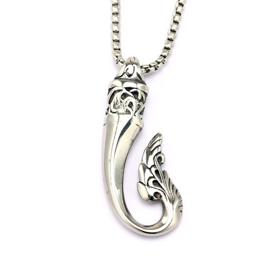 Planderful Retro Unisex Stainless Steel Fish Hook Pendant Necklace Personalized For Men And Women