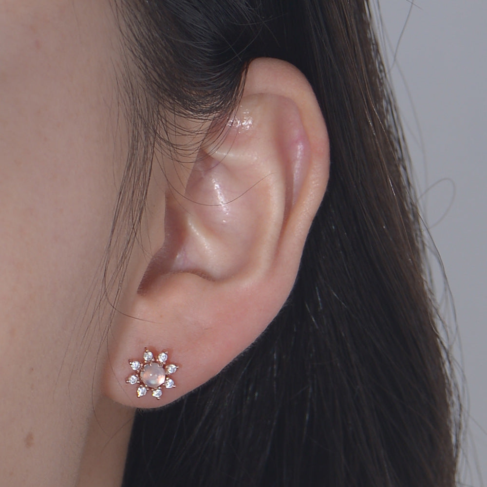 Sunflower Natural Moonstone Stud Earrings