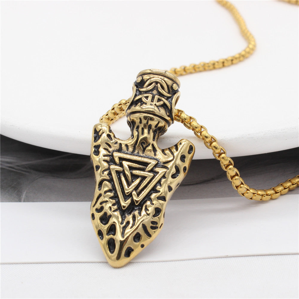 Norse Mythology Pendant Stainless Steel Odin Rune Triangle Logo Unisex Shield Protection Planderful Gift for Viking Fans