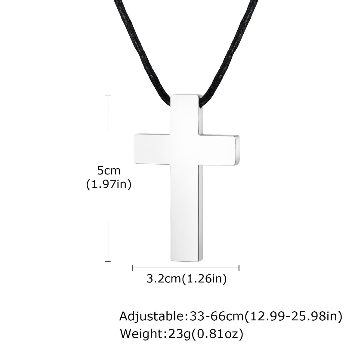 Cross Pendant with Waxed Cord — Silver or Black