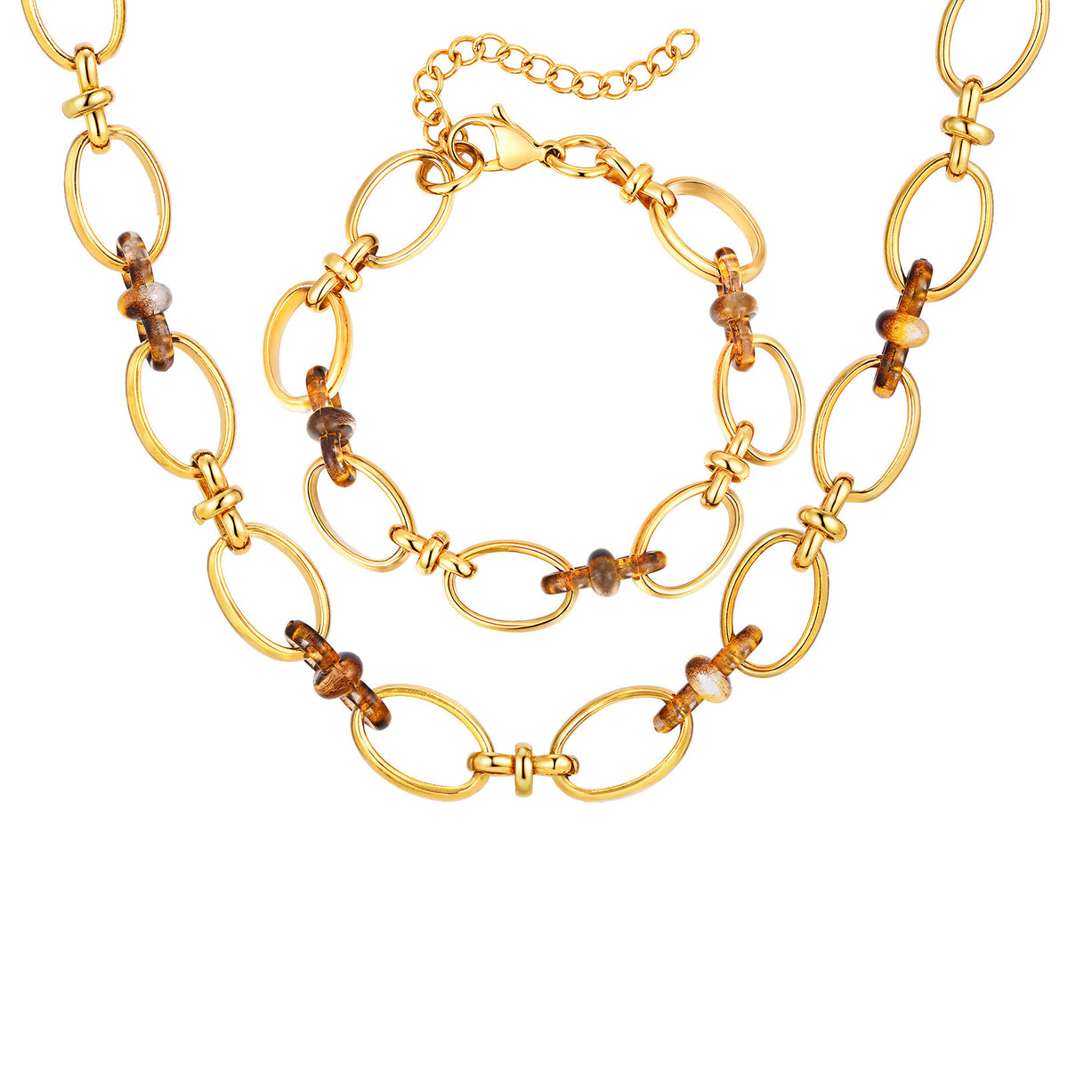 Gold Oval-Link Jewelry — Necklace, Bracelet or Earrings