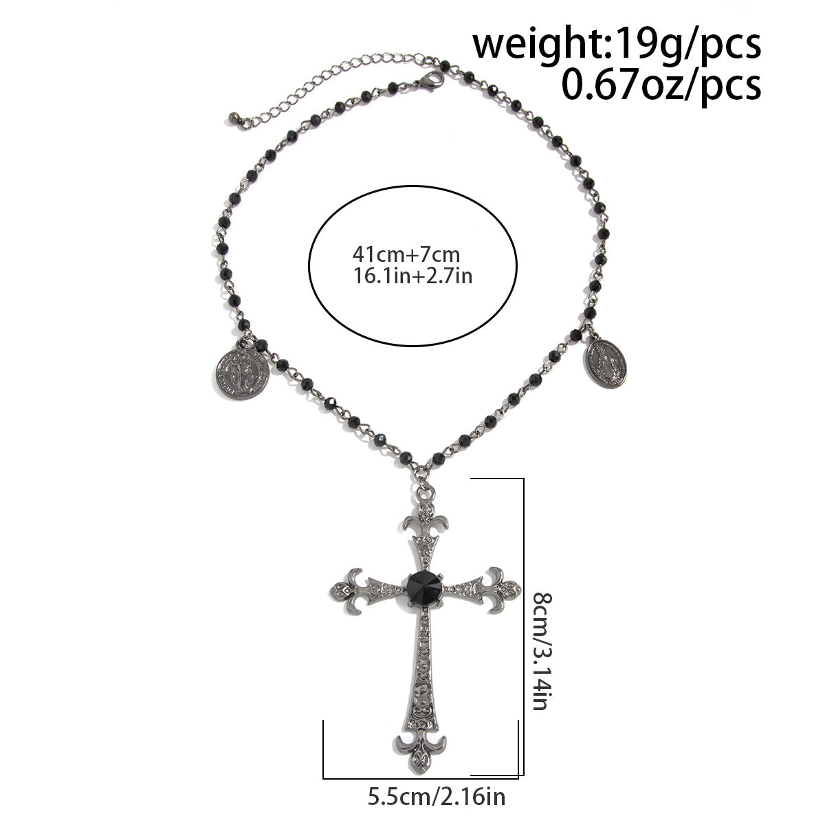 Y2K Gothic Cross & Crystal-Style Necklace