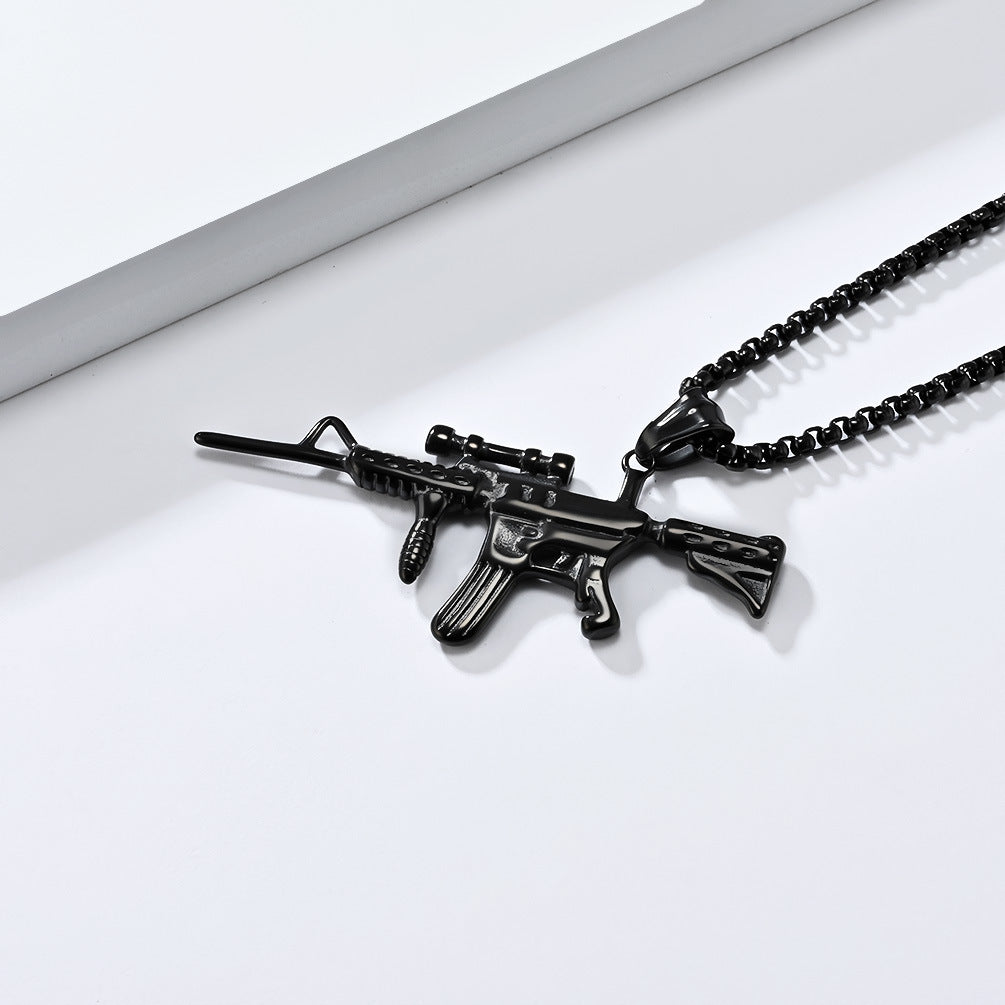 Planderful M416 Assault Rifle Pendant Necklace For Men Durable Steel Military Hip Hop Jewelry