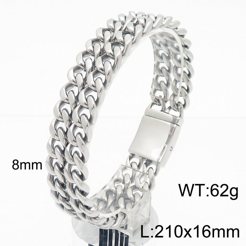 Bracelet – Stainless Steel Double-Layer Four-Sided Grinding Cuban Chain Men's