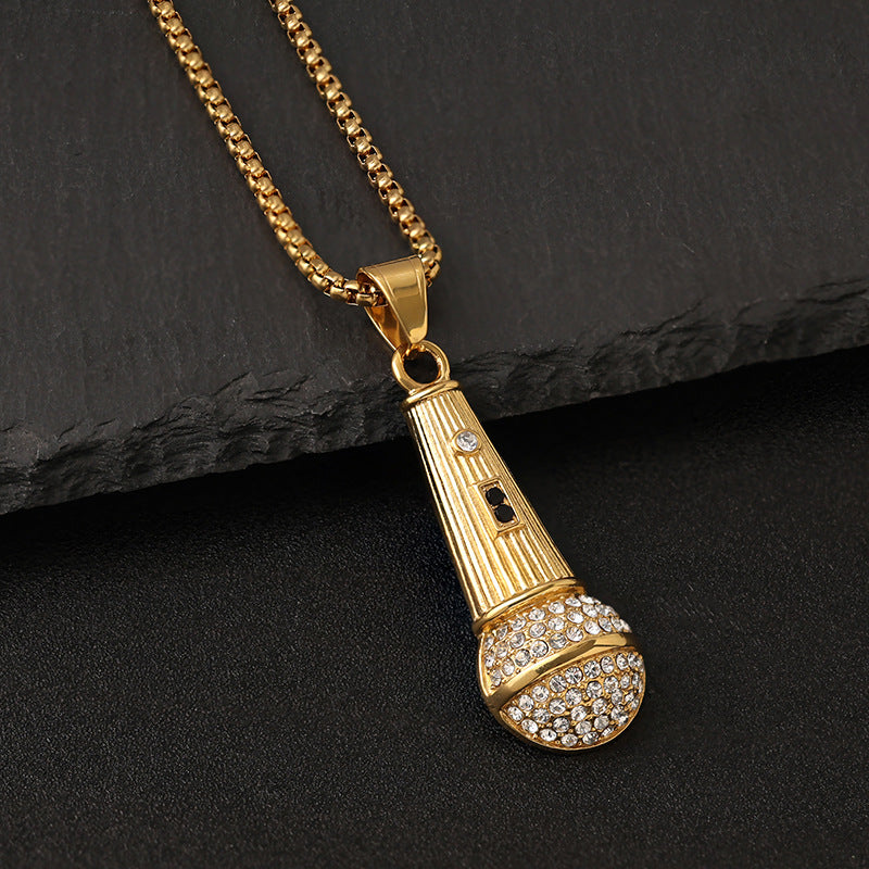 Planderful Microphone Pendant Necklace For Men Titanium Steel Durable Rock Hip Hop Punk Style