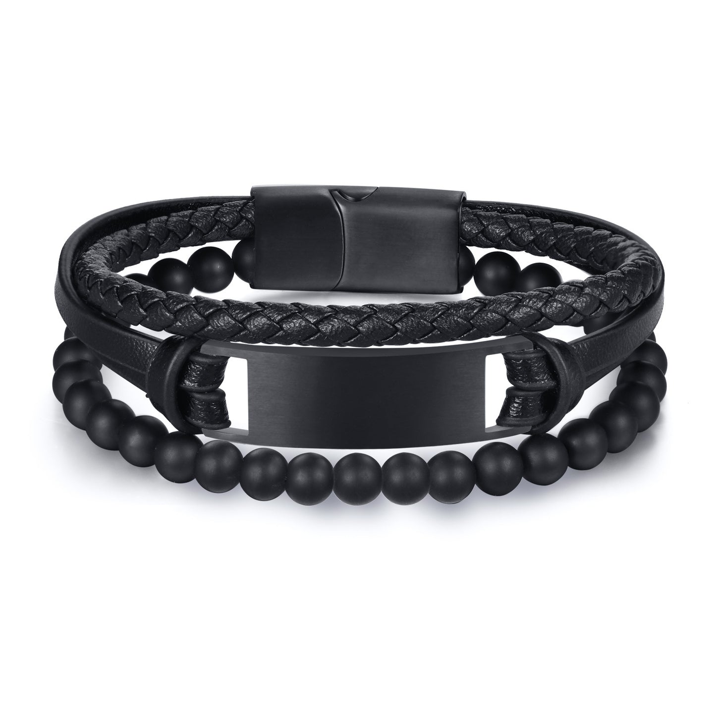 Cross-Border European And American Titanium Steel Leather Bracelet Black For Men