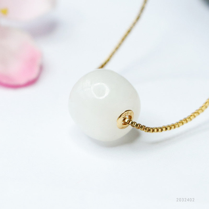 Plated Gold-Set Hetian Jade Vintage Bead Pendant — No Chain