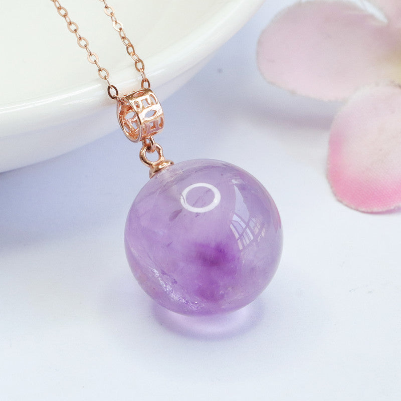 Amethyst Round Silver Pendant — No Chain