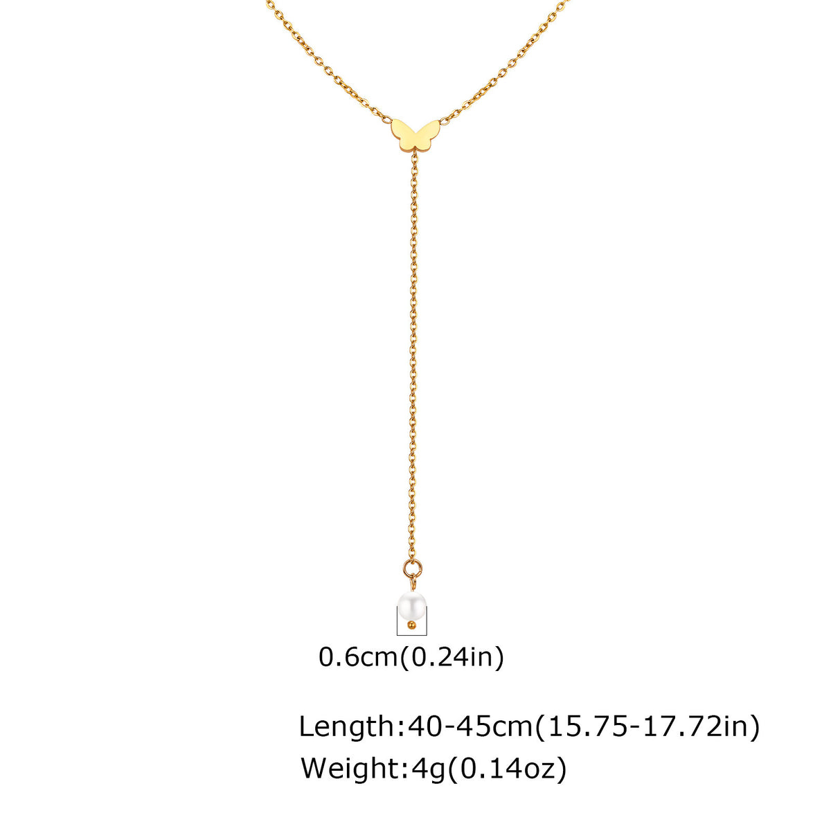 Butterfly Heart-Shaped Imitation Pearl Y-Shaped Gold Necklace Women's & Simplicity