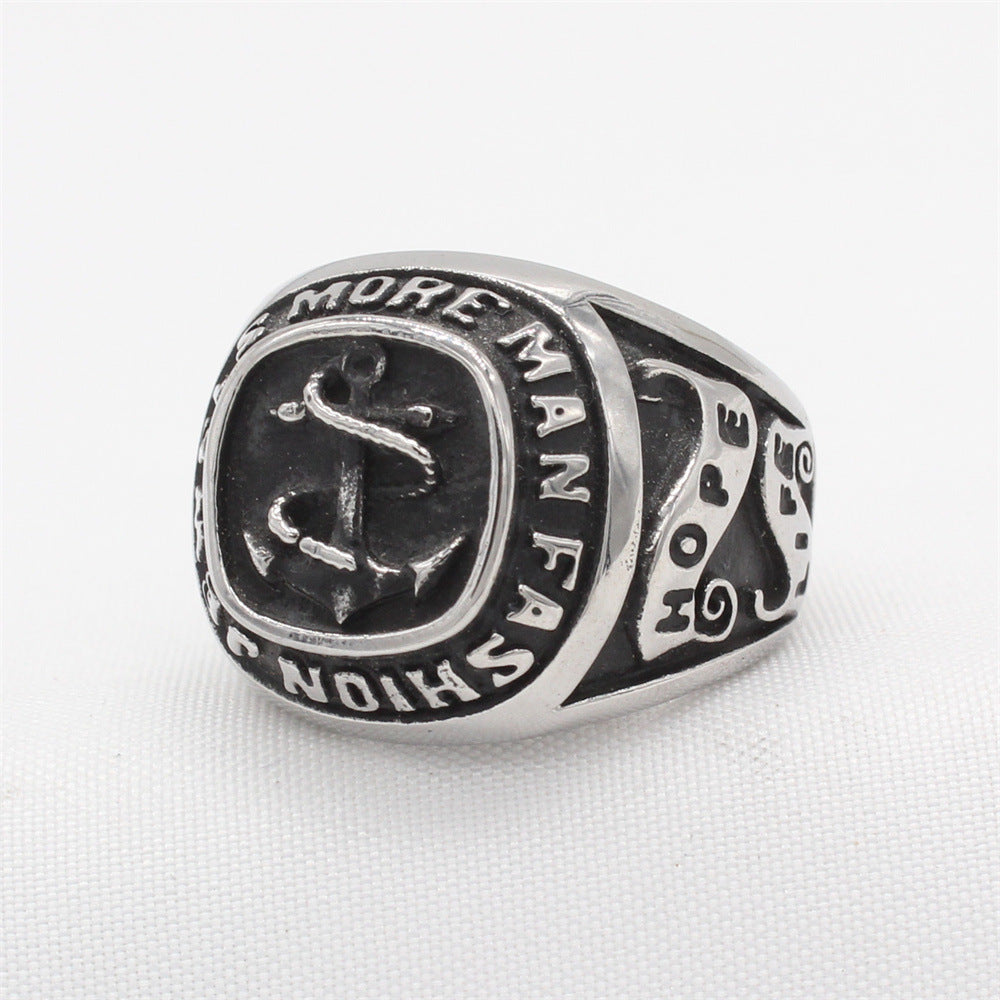Planderful Everyday Genie Men's Titanium Steel Ring – Retro Boat Anchor Design for European and American Style
