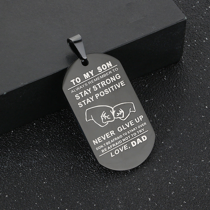 Popular Laser Stainless Steel To My Son English Letters Father'S Day Military Pendant Necklace