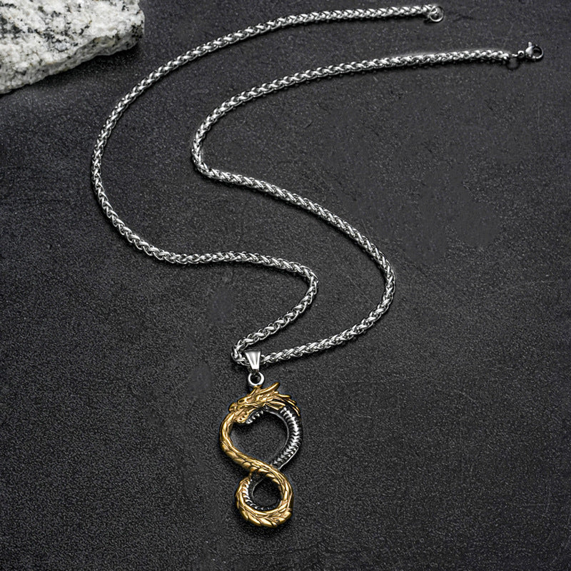 Planderful Titanium Steel Dragon Necklace For Men With Domineering Flame Pendant Premium Hip Hop Jewelry