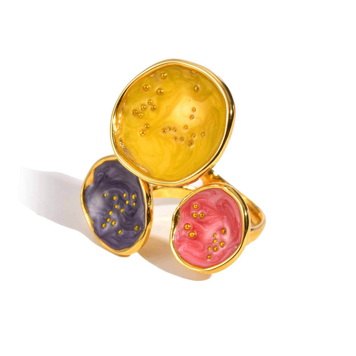 Stainless Steel Design Geometric Epoxy Opening Ring Gold
