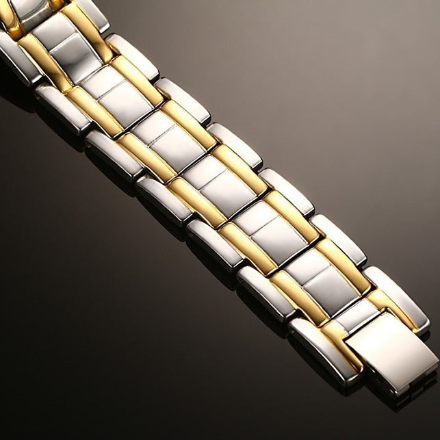 Wholesale European American Magnetic Jewelry Stainless Steel Gold Double-Row Magnet Stone Bracelet Men's Jewelry