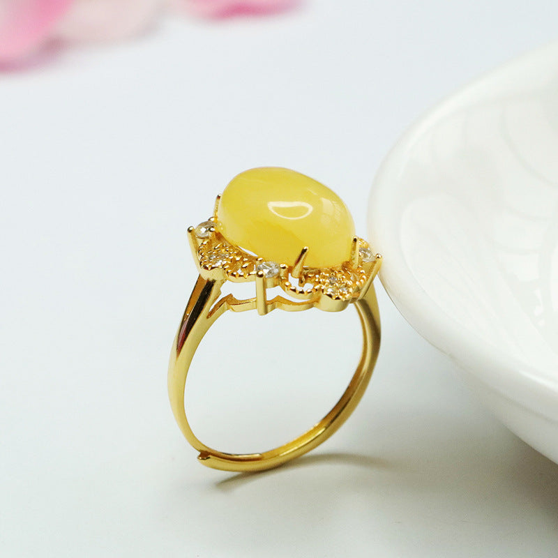 Sterling Silver Bee Amber Zircon Ring with Adjustable Diameter